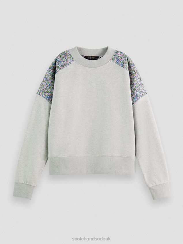Scotch & Soda Women Relaxed Fit Quilted Panel Sweatshirt LP48HB211 Clothing Grey Melange