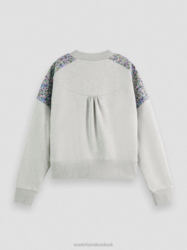 Scotch & Soda Women Relaxed Fit Quilted Panel Sweatshirt LP48HB211 Clothing Grey Melange