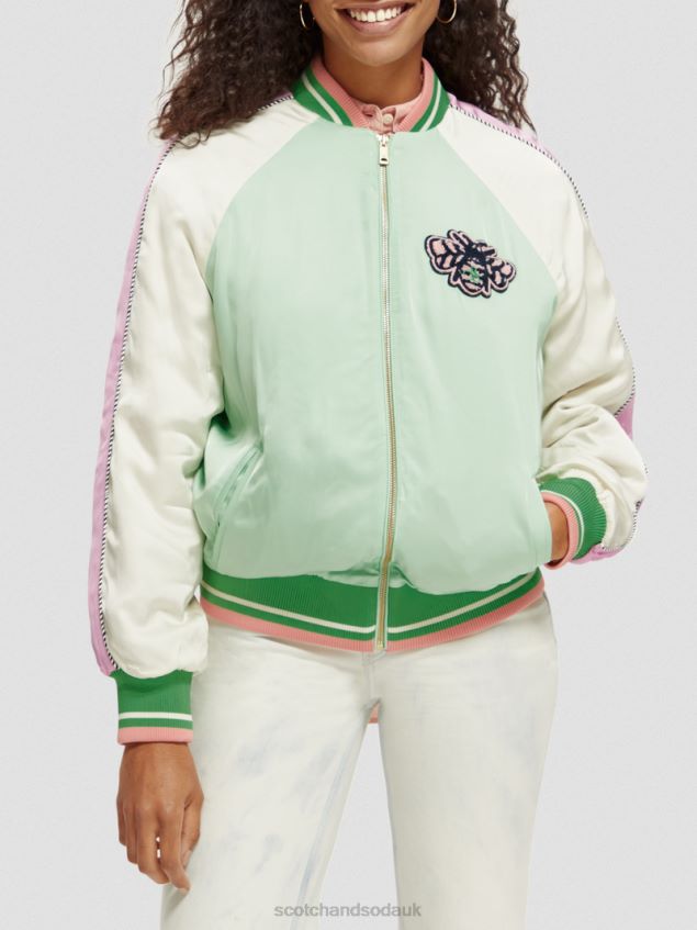 Scotch & Soda Women Bomber Jacket LP48HB147 Clothing Bright Parakeet