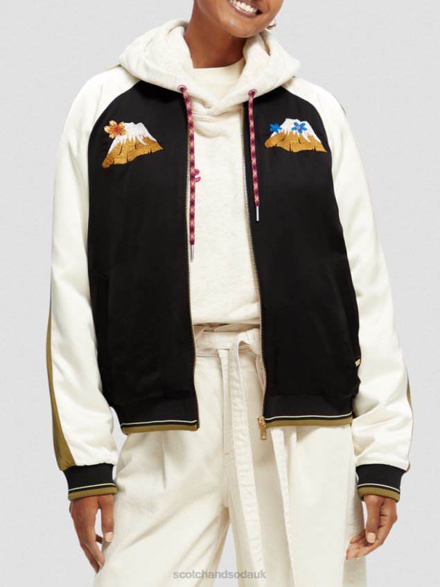 Scotch & Soda Women Embroidered Raglan Bomber Jacket LP48HB130 Clothing Black