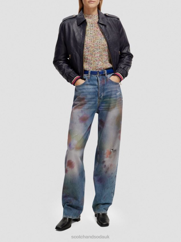 Scotch & Soda Women Leather Bomber Jacket LP48HB142 Clothing Navy