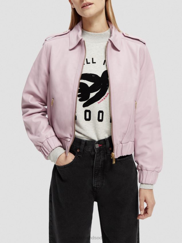 Scotch & Soda Women Leather Bomber Jacket LP48HB143 Clothing Lavender