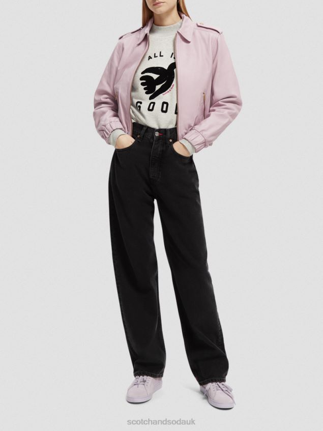 Scotch & Soda Women Leather Bomber Jacket LP48HB143 Clothing Lavender