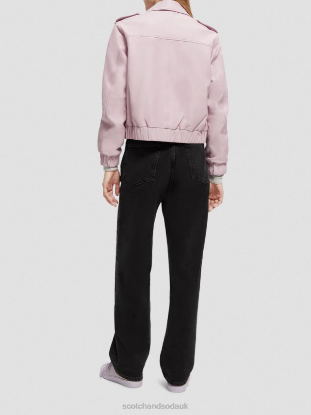 Scotch & Soda Women Leather Bomber Jacket LP48HB143 Clothing Lavender