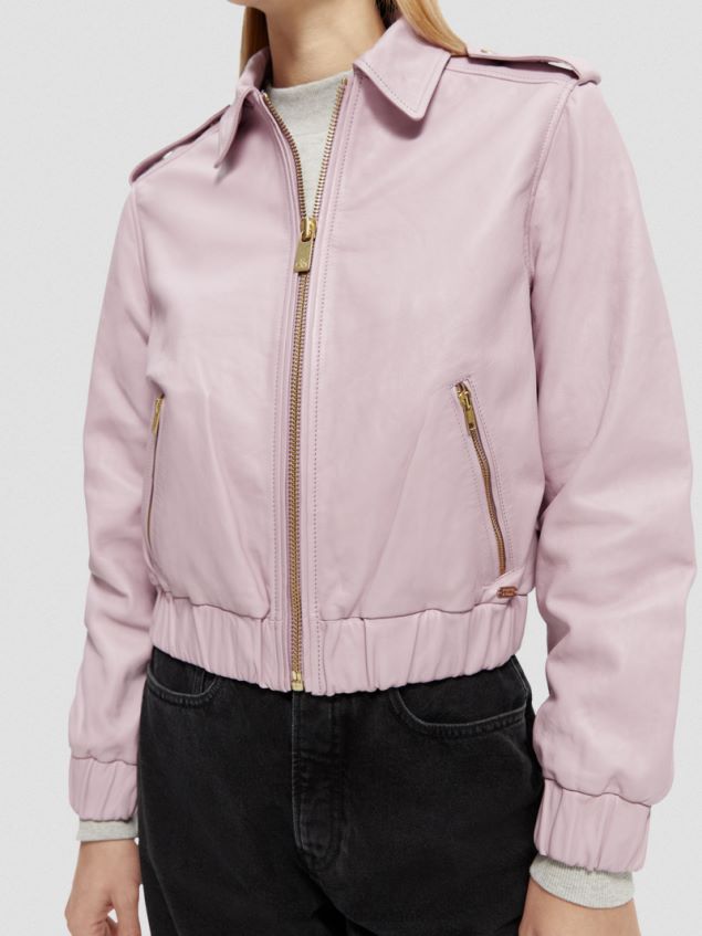 Scotch & Soda Women Leather Bomber Jacket LP48HB143 Clothing Lavender