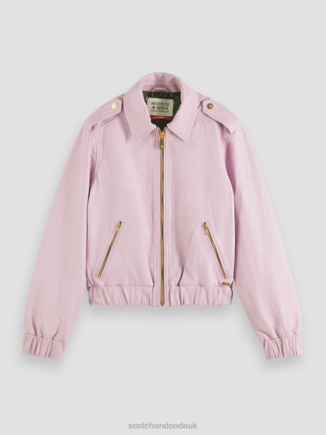 Scotch & Soda Women Leather Bomber Jacket LP48HB143 Clothing Lavender