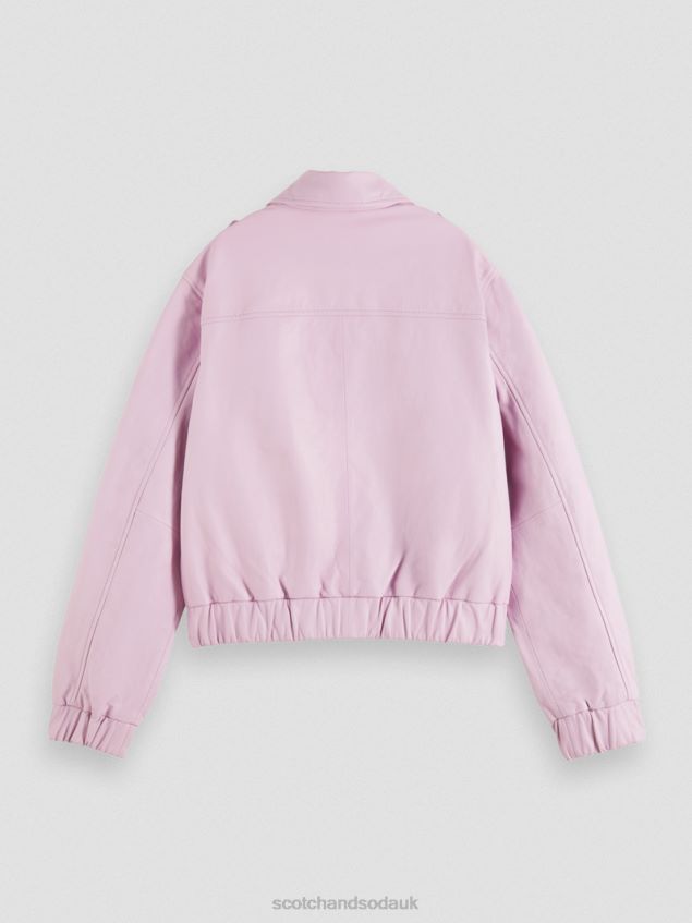 Scotch & Soda Women Leather Bomber Jacket LP48HB143 Clothing Lavender