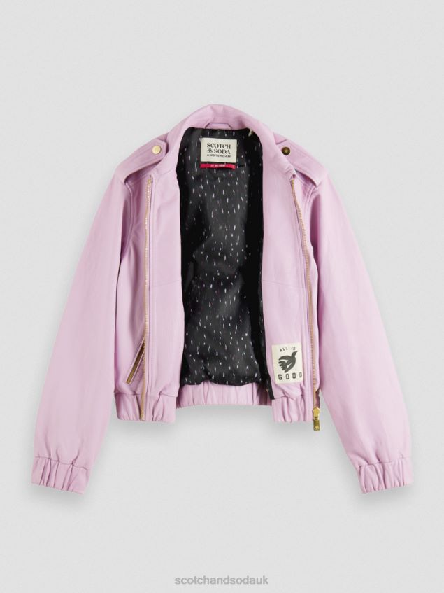Scotch & Soda Women Leather Bomber Jacket LP48HB143 Clothing Lavender