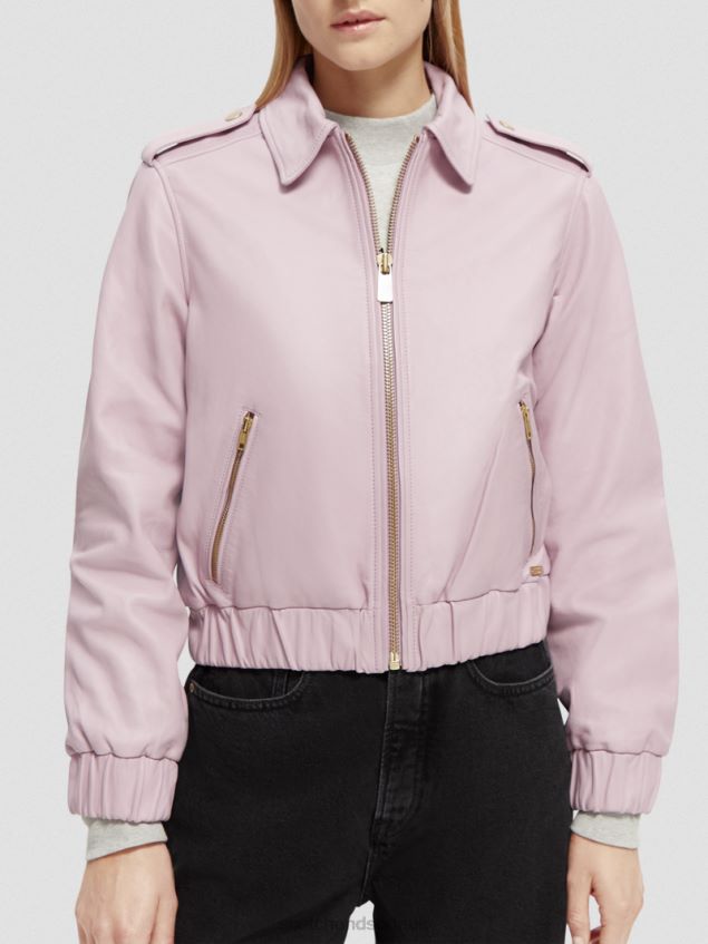 Scotch & Soda Women Leather Bomber Jacket LP48HB143 Clothing Lavender
