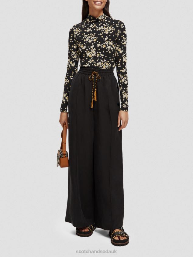 Scotch & Soda Women The Hope High-Rise Wide Leg Trousers LP48HB164 Clothing Black
