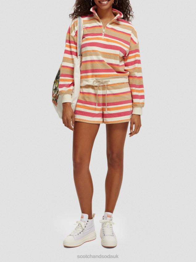 Scotch & Soda Women High-Rise Striped Shorts LP48HB179 Clothing Vanilla White