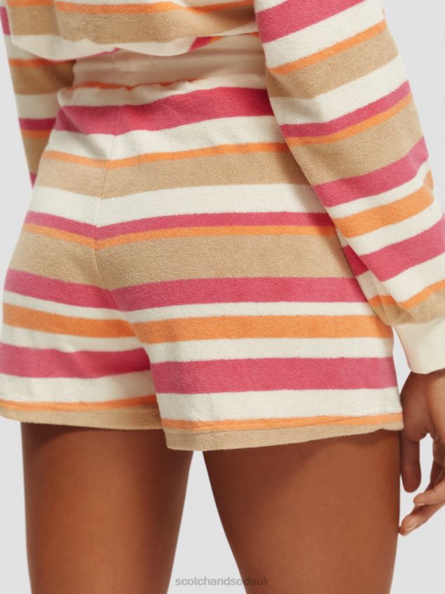 Scotch & Soda Women High-Rise Striped Shorts LP48HB179 Clothing Vanilla White