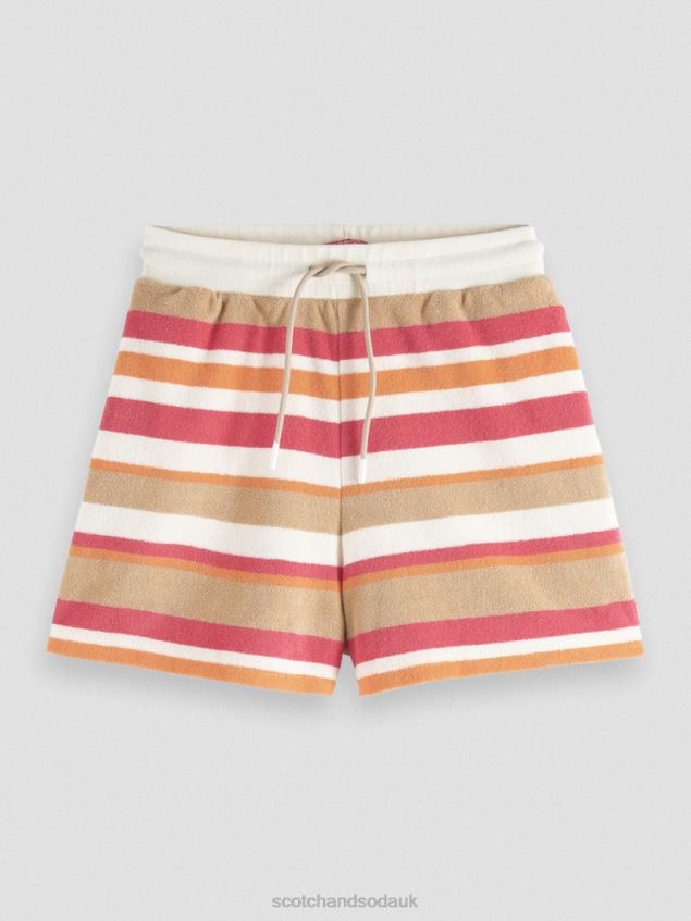 Scotch & Soda Women High-Rise Striped Shorts LP48HB179 Clothing Vanilla White