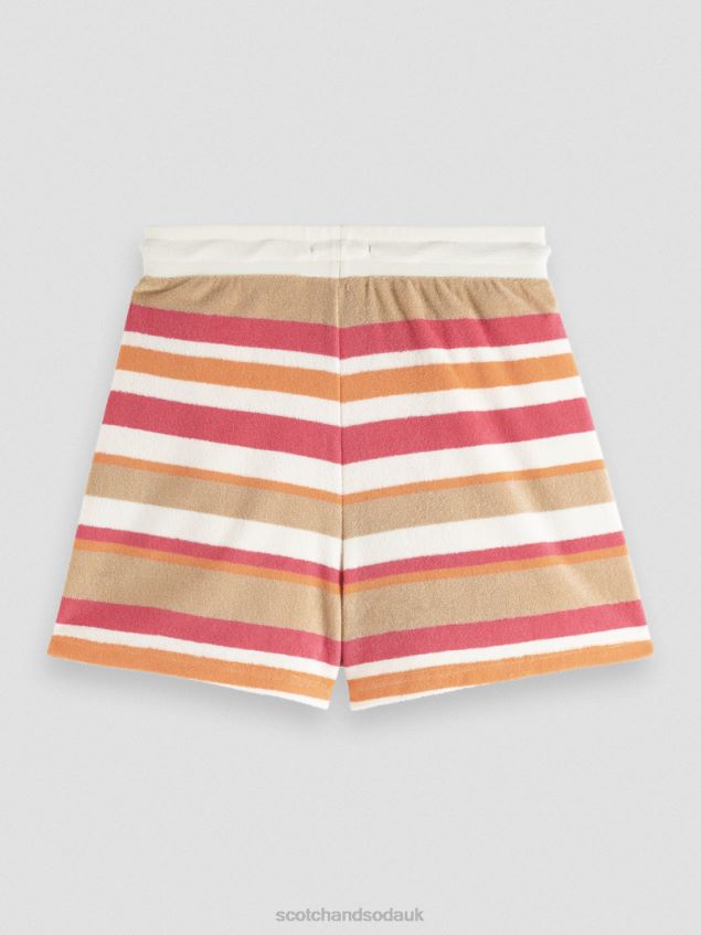 Scotch & Soda Women High-Rise Striped Shorts LP48HB179 Clothing Vanilla White