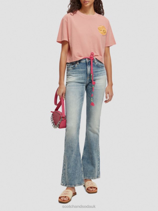 Scotch & Soda Women Cropped Organic Cotton Artwork Shirt LP48HB95 Clothing Flamingo