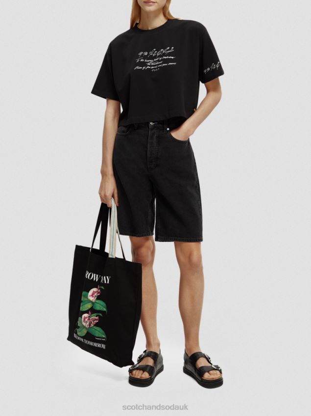 Scotch & Soda Women Embroidered Crop Top T-Shirt LP48HB73 Clothing Black