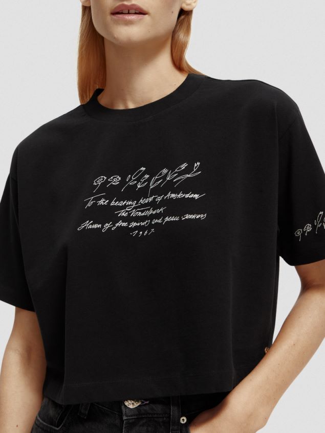 Scotch & Soda Women Embroidered Crop Top T-Shirt LP48HB73 Clothing Black