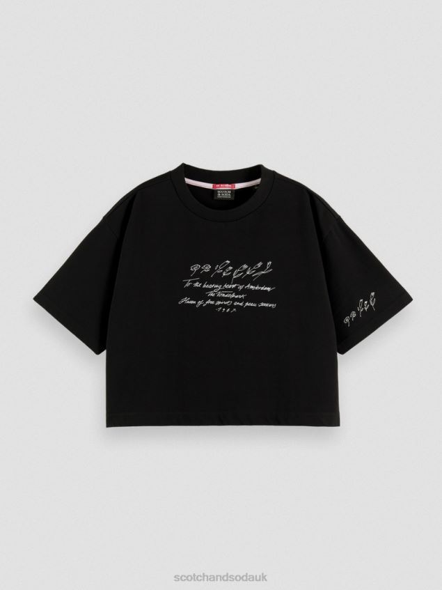 Scotch & Soda Women Embroidered Crop Top T-Shirt LP48HB73 Clothing Black