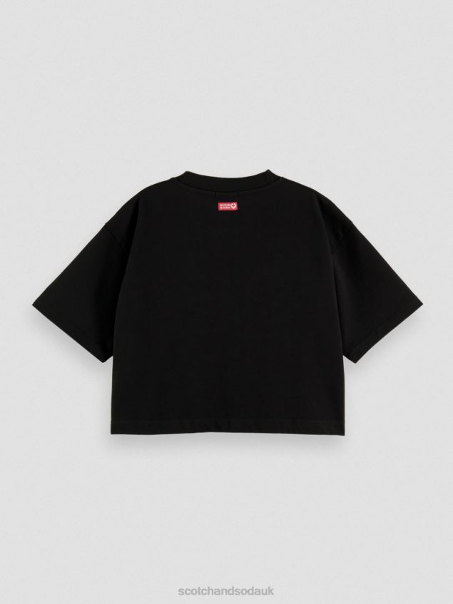 Scotch & Soda Women Embroidered Crop Top T-Shirt LP48HB73 Clothing Black