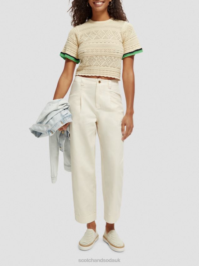 Scotch & Soda Women Knitted Pointelle Crop Top LP48HB78 Clothing Vanilla White