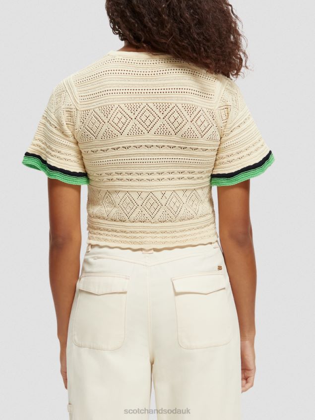 Scotch & Soda Women Knitted Pointelle Crop Top LP48HB78 Clothing Vanilla White