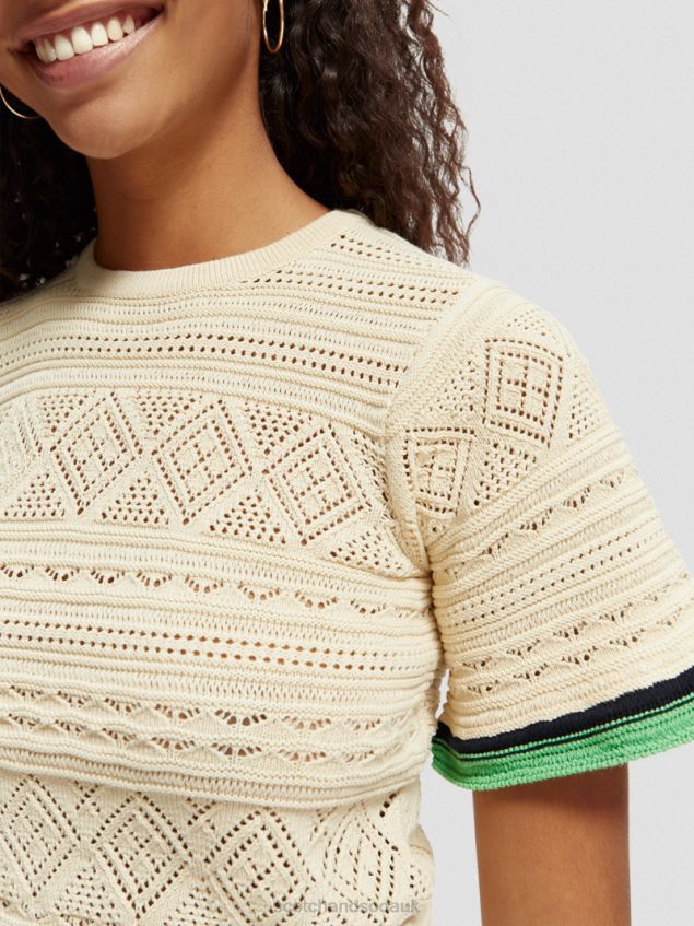 Scotch & Soda Women Knitted Pointelle Crop Top LP48HB78 Clothing Vanilla White