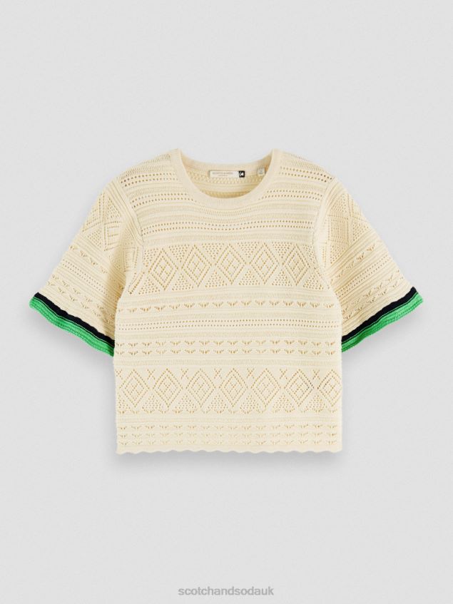 Scotch & Soda Women Knitted Pointelle Crop Top LP48HB78 Clothing Vanilla White