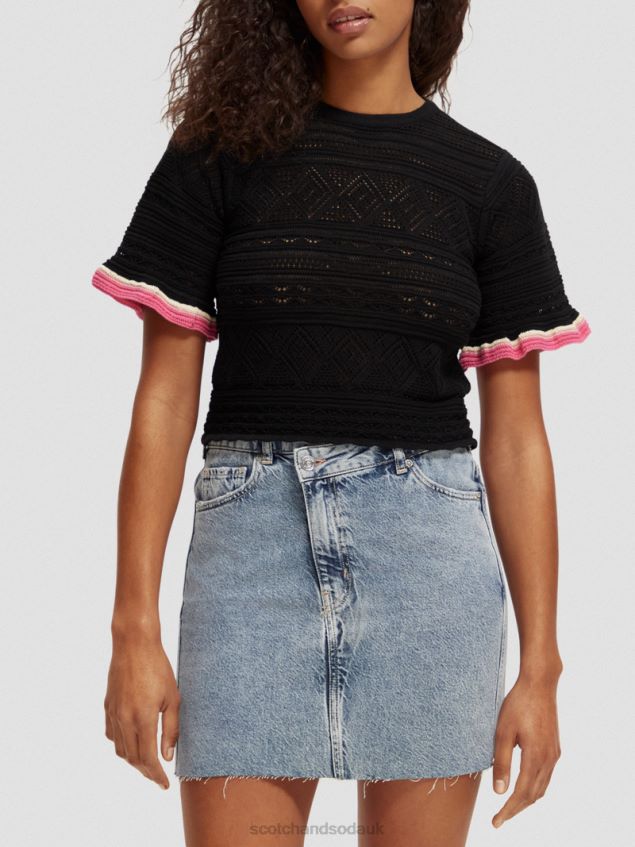 Scotch & Soda Women Knitted Pointelle Crop Top LP48HB79 Clothing Black