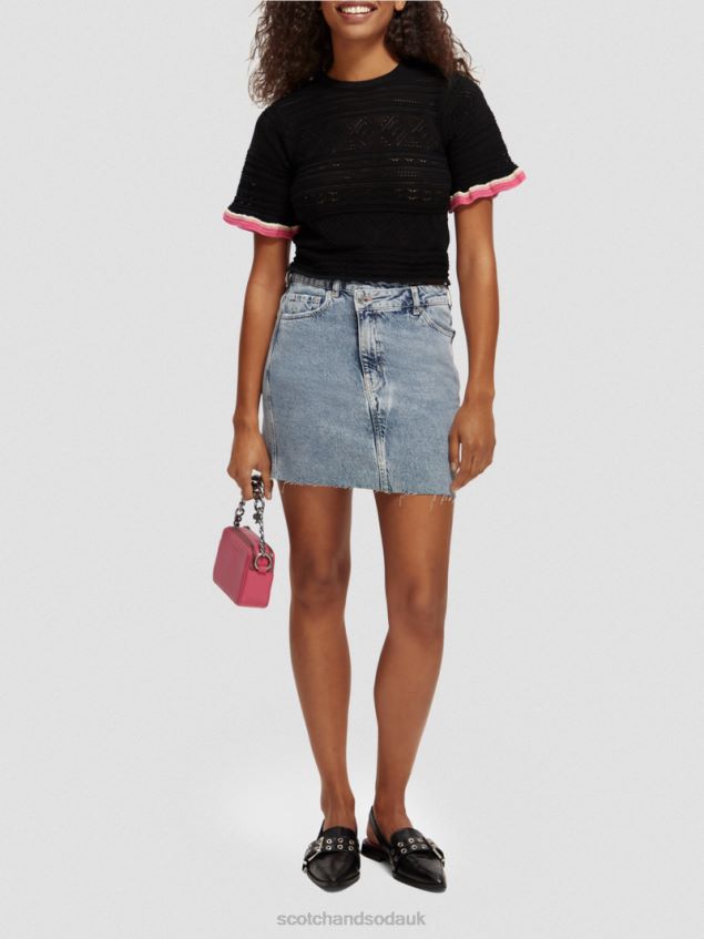 Scotch & Soda Women Knitted Pointelle Crop Top LP48HB79 Clothing Black