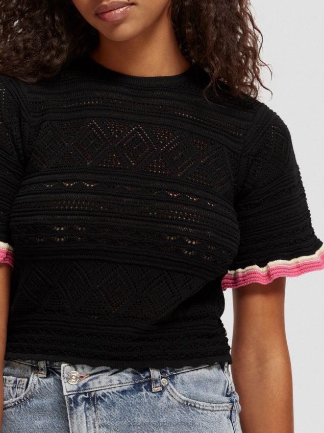 Scotch & Soda Women Knitted Pointelle Crop Top LP48HB79 Clothing Black