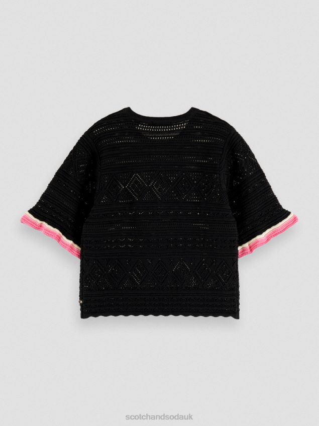 Scotch & Soda Women Knitted Pointelle Crop Top LP48HB79 Clothing Black