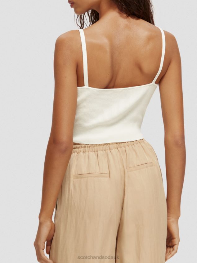 Scotch & Soda Women Knitted V-Neck Crop Top LP48HB118 Clothing Vanilla White