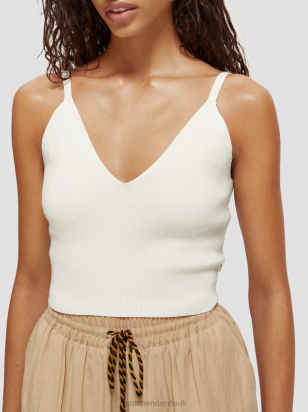 Scotch & Soda Women Knitted V-Neck Crop Top LP48HB118 Clothing Vanilla White