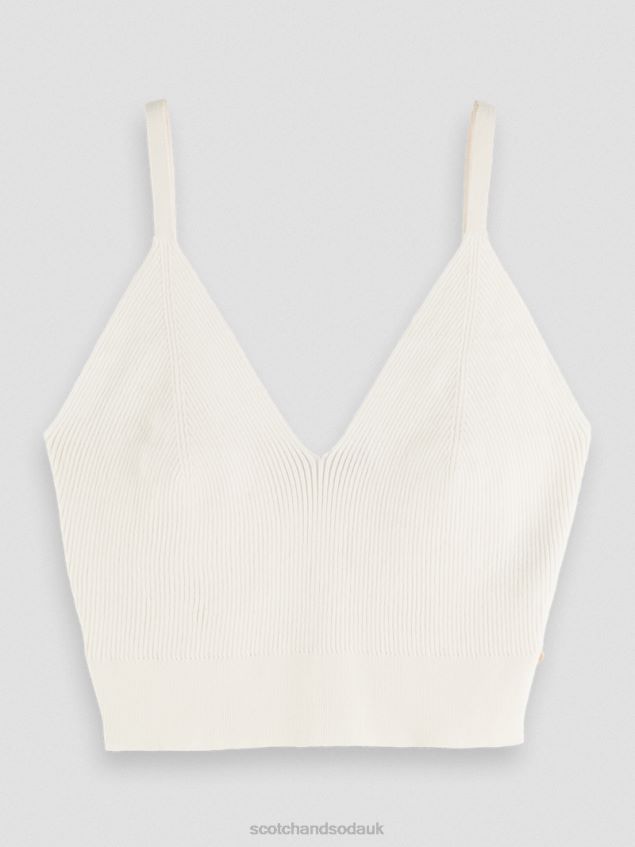 Scotch & Soda Women Knitted V-Neck Crop Top LP48HB118 Clothing Vanilla White