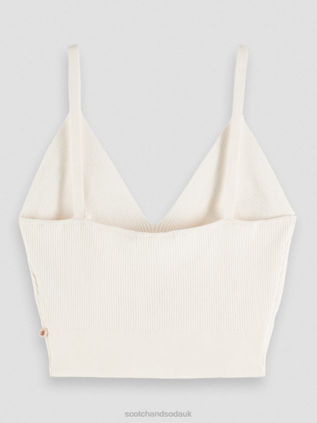 Scotch & Soda Women Knitted V-Neck Crop Top LP48HB118 Clothing Vanilla White