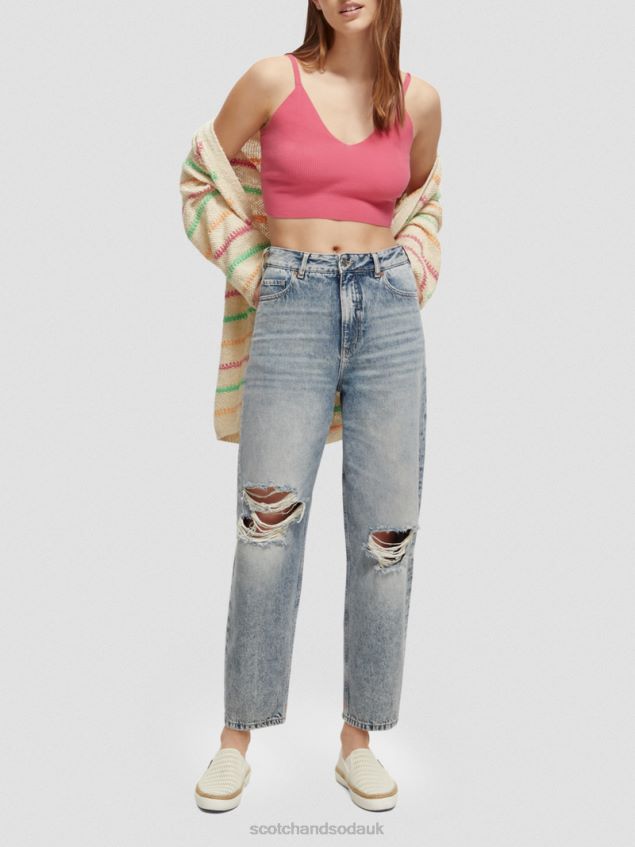 Scotch & Soda Women Knitted V-Neck Crop Top LP48HB119 Clothing Pink Punch