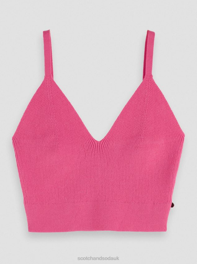 Scotch & Soda Women Knitted V-Neck Crop Top LP48HB119 Clothing Pink Punch