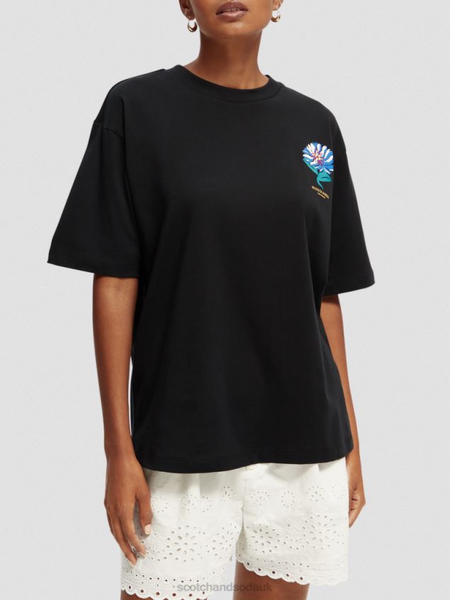 Scotch & Soda Women Loose-Fit Artwork Organic Cotton T-Shirt LP48HB75 Clothing Black