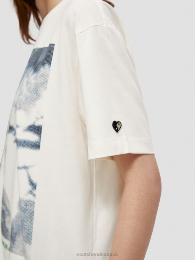 Scotch & Soda Women Loose Fit Artwork T-Shirt LP48HB76 Clothing Vanilla White