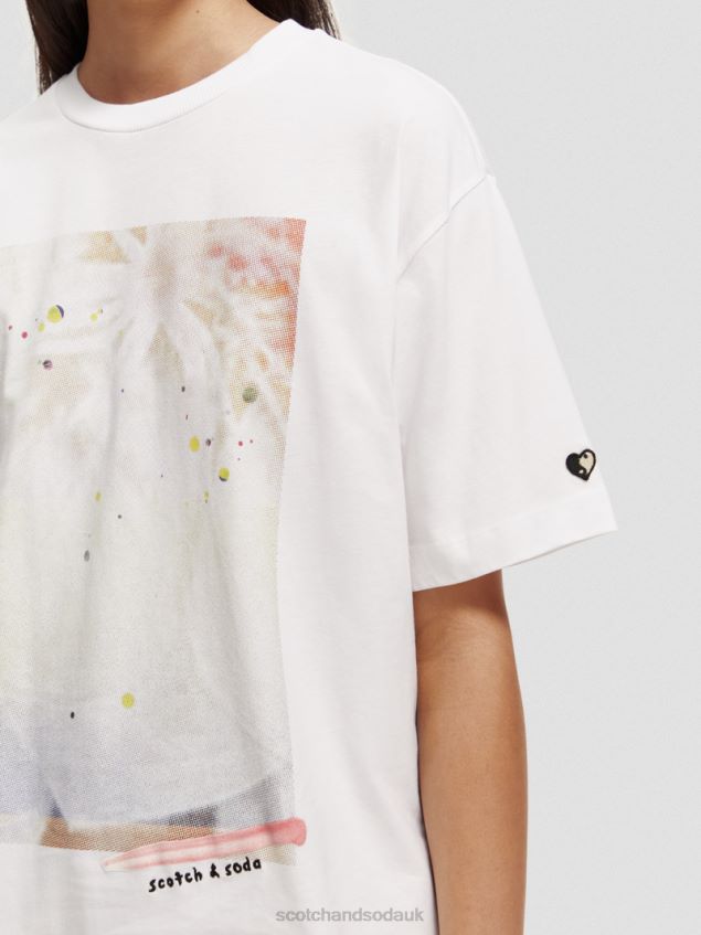Scotch & Soda Women Loose Fit Artwork T-Shirt LP48HB77 Clothing White