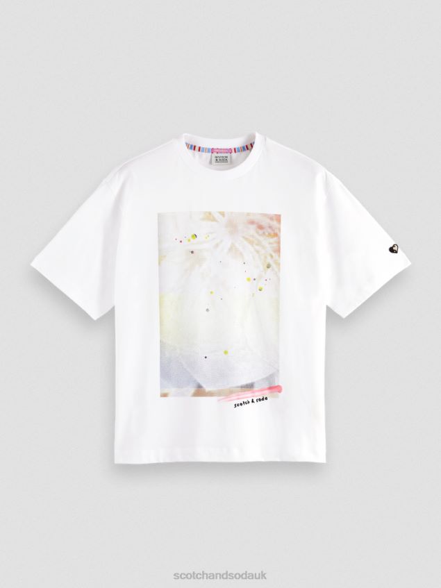 Scotch & Soda Women Loose Fit Artwork T-Shirt LP48HB77 Clothing White