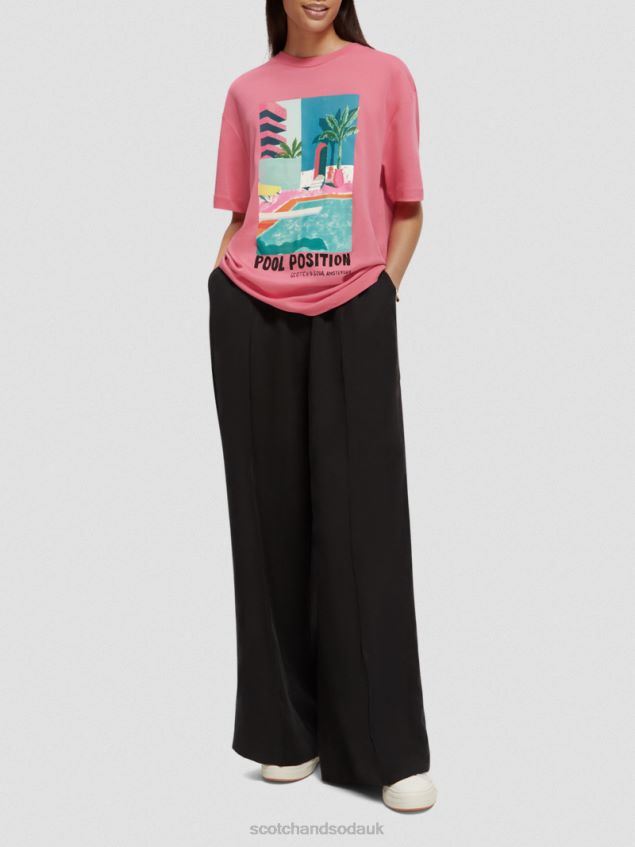 Scotch & Soda Women Loose Fit Artwork T-Shirt LP48HB94 Clothing Pink Punch