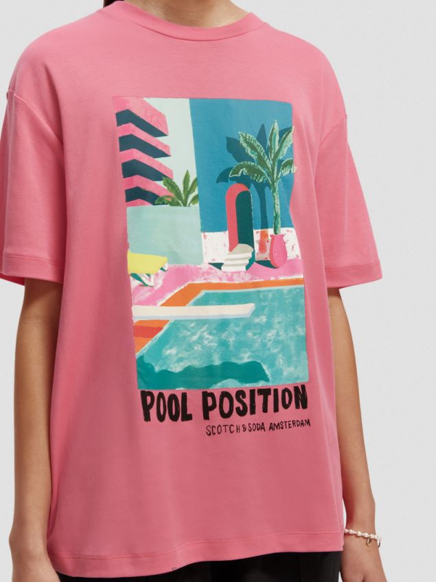 Scotch & Soda Women Loose Fit Artwork T-Shirt LP48HB94 Clothing Pink Punch