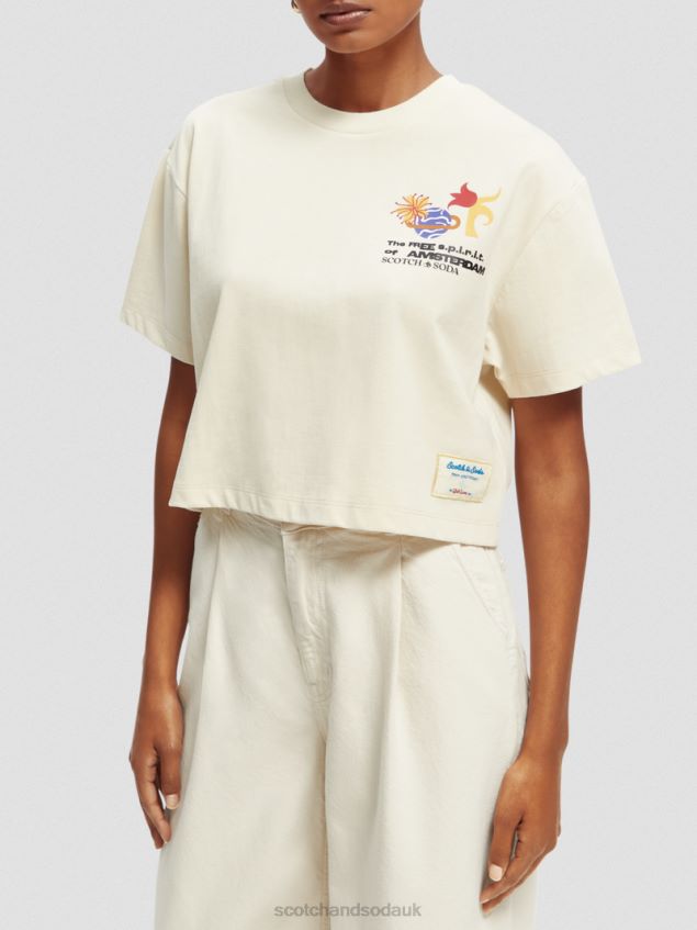 Scotch & Soda Women Loose Fit Cropped Embroidered T-Shirt LP48HB91 Clothing Off White