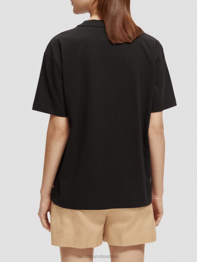 Scotch & Soda Women Loose Fit Embroidered Artwork T-Shirt LP48HB89 Clothing Black