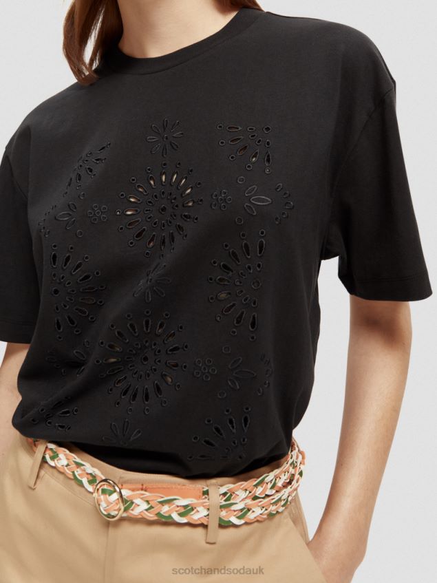 Scotch & Soda Women Loose Fit Embroidered Artwork T-Shirt LP48HB89 Clothing Black
