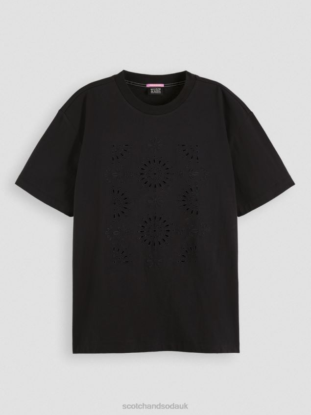 Scotch & Soda Women Loose Fit Embroidered Artwork T-Shirt LP48HB89 Clothing Black