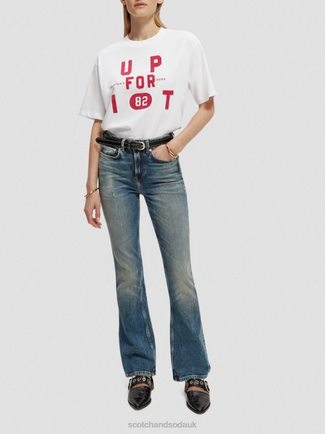 Scotch & Soda Women Loose Fit Graphic Organic T-Shirt LP48HB60 Clothing White