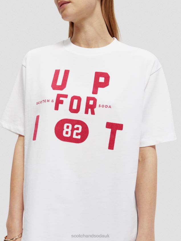 Scotch & Soda Women Loose Fit Graphic Organic T-Shirt LP48HB60 Clothing White