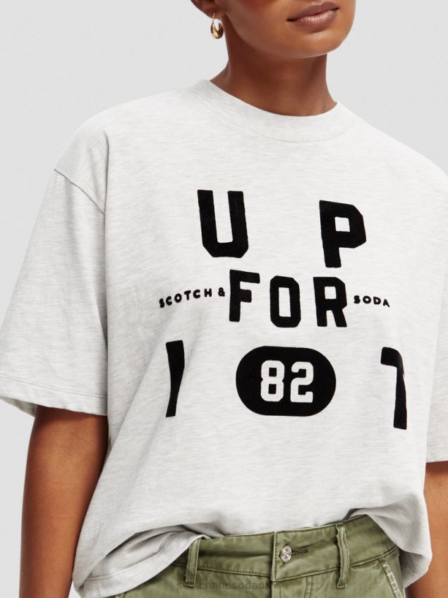 Scotch & Soda Women Loose Fit Graphic Organic T-Shirt LP48HB62 Clothing Grey Melange